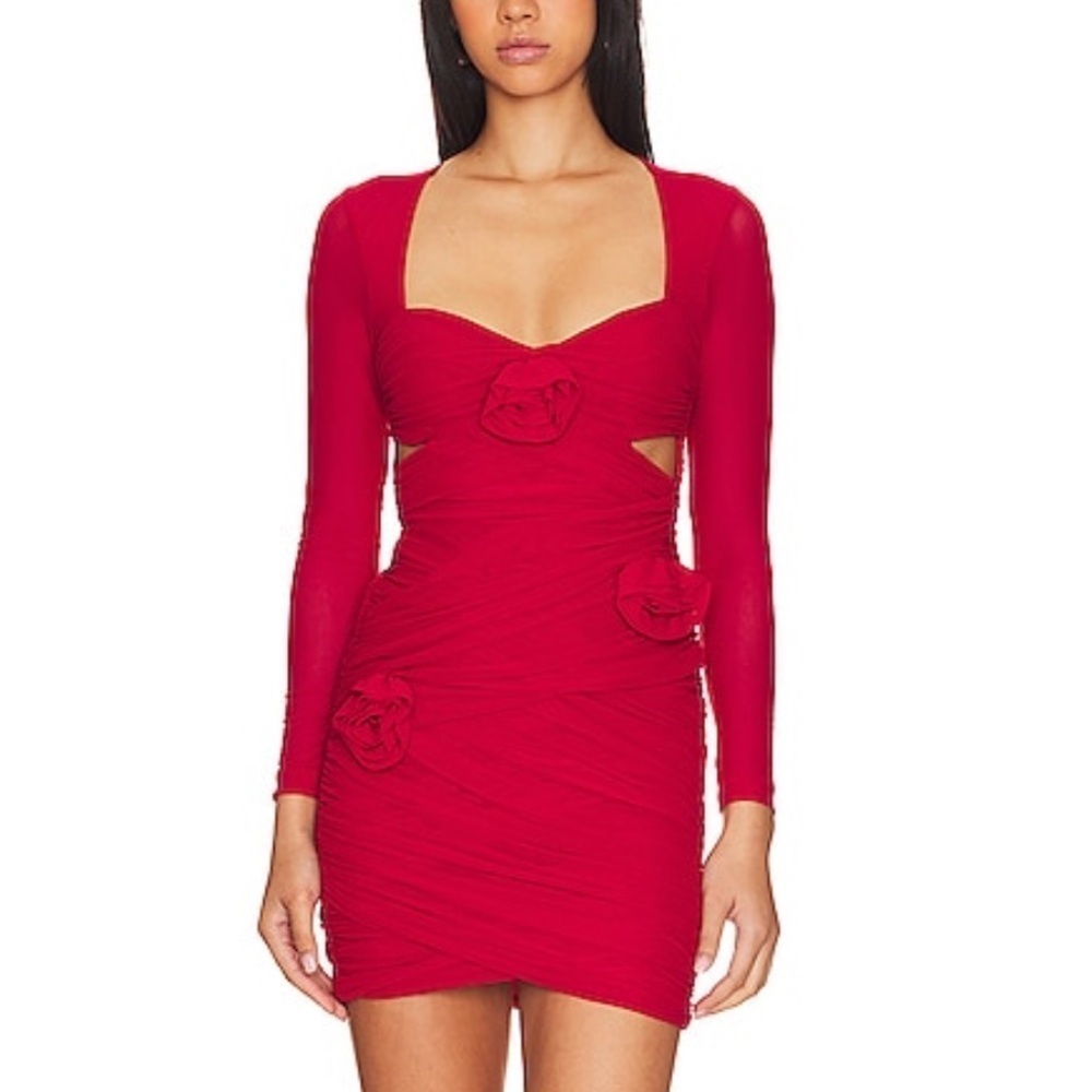 Red Long-Sleeve Ruched Mini Dress - Brand